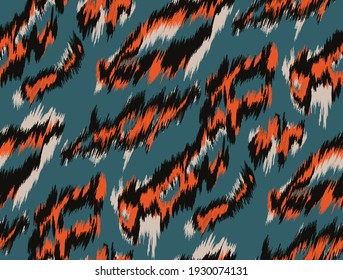 Leopard pattern. Textile seamless design. Animal skin. Ikat texture