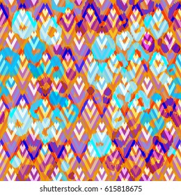 Leopard pattern vector animals print blue orange color on a blue geometric lines. Layers effect animal spots a rhombus ornament. Vector animal background.