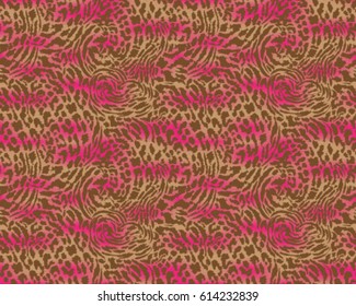 Leopard pattern, vector, illustration, seamless, print, wallpaper, background, texture in pink and beige.