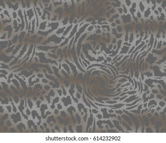 Leopard pattern, vector, illustration, seamless, print, wallpaper, background, texture in brown and grey.