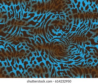 Leopard pattern, vector, illustration, seamless, print, wallpaper, background, texture in blue and brown.