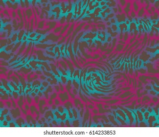 Leopard pattern, vector, illustration, seamless, print, wallpaper, background, texture in blue and pink.