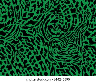 Leopard pattern, vector, illustration, seamless, print, wallpaper, background, texture in black and green.