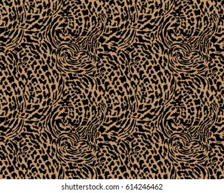 Leopard pattern, vector, illustration, seamless, print, wallpaper, background, texture in black and beige.