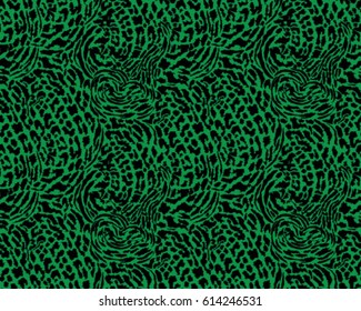 Leopard pattern, vector, illustration, seamless, print, wallpaper, background, texture in black and green.