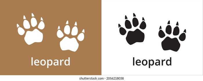 Leopard Paw Print Trail Icon. Cat Or Dog Foot Print Track Icons Vector Set. Black And White. Isolated Vector Illustration. Paw Silhouette.