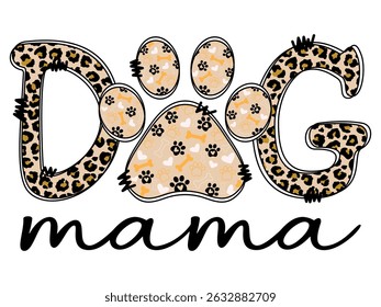 Leopard paw print vector illustration,love mom,Dog mom