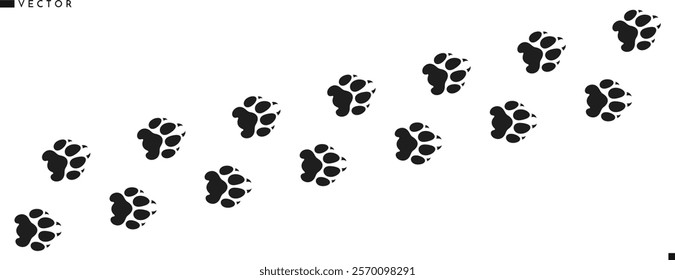 Leopard paw prints silhouette. Wild animal footprint. Panther paw prints vector