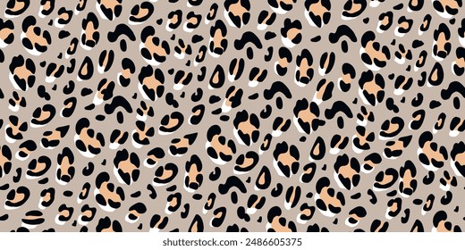 Leopard pink and gray seamless pattern. Animalistic print for fabric, paper. Vector hand-drawn background