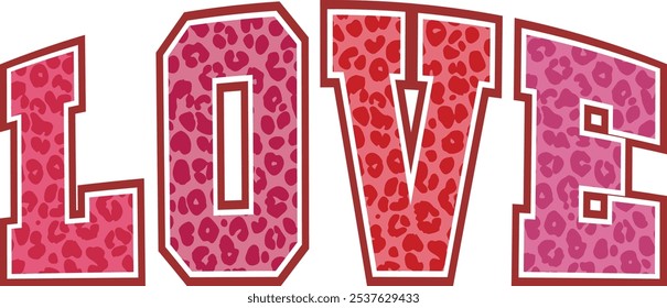  Leopardo Rosa AMOR, diseño retro de las camisetas de San Valentín, Día de San Valentín con letras, diseño de la camiseta, Día de San Valentín aislado sobre fondo blanco, Archivos para cortar EPS 10, Vector de ilustraciones de Illustrator