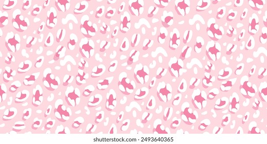 Leopard pink seamless pattern. Animalistic print for fabric, paper. Vector hand-drawn background