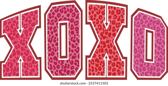 Leopard Pink XOXO, Retro Valentine t shirts design, Valentines Day lettering phrase, t shirt design, Valentine's Day Isolated on white background, Files for Cutting EPS 10, Illustrator Artwork vecto