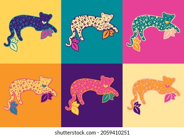 Leopard pop art background colored