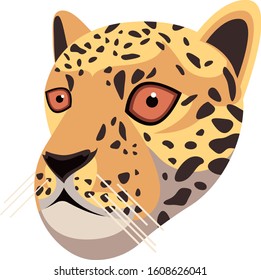 Leopard portrait made in unique simple cartoon style. Head of jaguar. Isolated icon for your design. Vector illustration