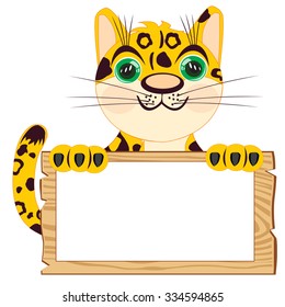 Leopard with poster on white background insulated