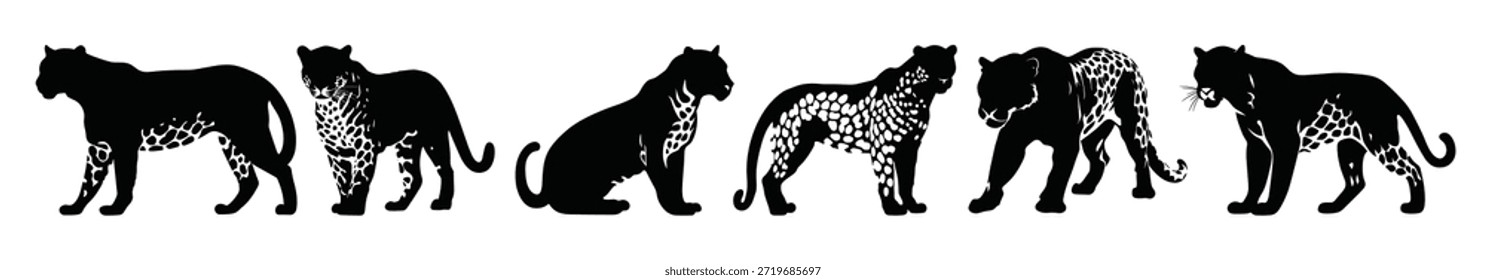 Leopardenraubtier Clipart Silhouettenbündel
