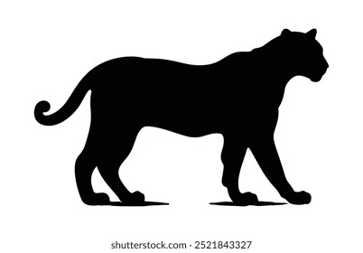 Leopard Predator Silhouette Vetor, Leopard Black Clipart isolado em um fundo branco