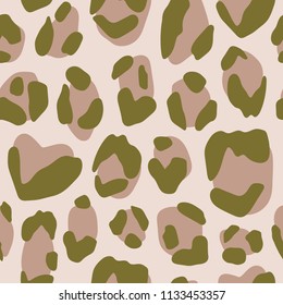 leopard print animal design. beige and green colors. hand drawn seamless pattern package design, for bed linen, jacket, fabric and fashion.