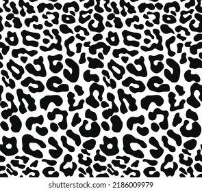 Leopard print animal pattern, black spots on white background, vector trendy design