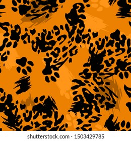 Leopard Print Animal Seamless Pattern. Fur Skin Vector Texture. Cheetah, Jaguar, Panther Camouflage Design Background.