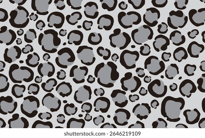 Leopardenmuster, Tiermuster, nahtloses Muster, Hintergrund, Vektordaten, all-over-Muster. Grau, Schwarz und Weiß