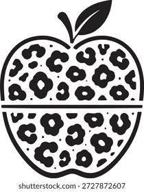 Ilustración vectorial de arte de línea de manzana con estampado de leopardo