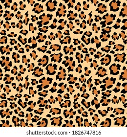 Leopard print background. Animal seamless pattern with hand drawn leopard spots. Black and beige wallpaper. Vector illustration.