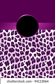 A leopard print background with a purple ribbon and rosette for your text. Vector.
