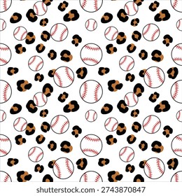 Leopard Print and Baseball Seamless Pattern Sports Background Vector Illustration