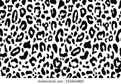 Leopard print black and white spots seamless illustration for print clothes, fabrics. Animal skin. Vector