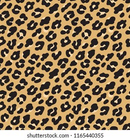 Leopard print. Brown black fur seamless pattern. Vector illustration background.