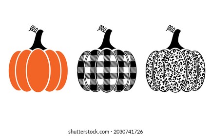 Leopard Print and Buffalo Plaid Pumpkin Vector Fall  Thanksgiving Autumn Vector and Clip Art