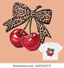 Leopard Print Cherry Bow for t shirt