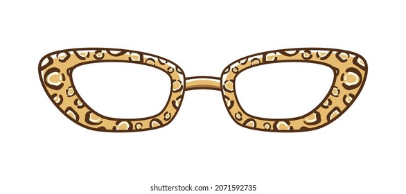Leopard print eyeglasses frame clipart. Funky party glasses eyewear cartoon vector illustration.