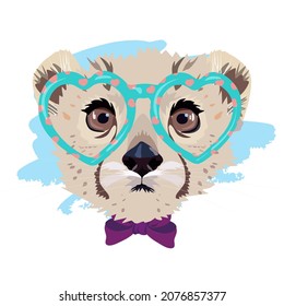 Leopard print with glasses. Print with a small leopard.