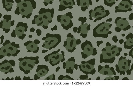 Leopard print in green colors. Trendy seamless vector print. Camouflage,military.The texture of the animals. Imitation of cheetah skin painted on clothes or fabric, modern textile