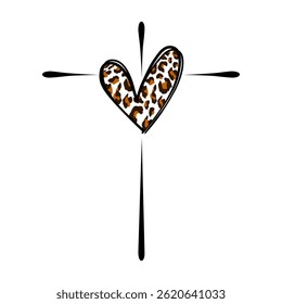 Leopard Print Heart with Cross Design