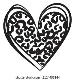 Leopard print heart design with messy line drawings 