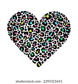 Leopard print heart isolated on white background.
