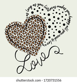 leopard print with heart love. girls graphic tees vector design illustration. animal print. 