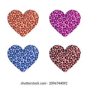 Leopard print heart. A set of vector illustrations. Tshirts Print Template