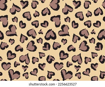 
Leopard print from hearts seamless animal pattern, yellow background, wild cat texture.