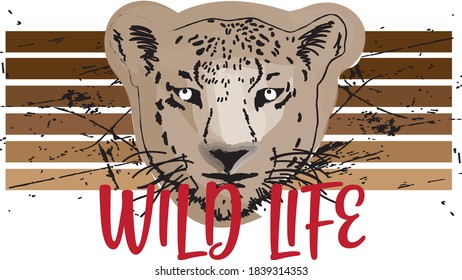 leopard print Leo face print with slogan - vector