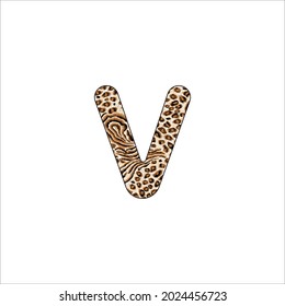  Leopard print letter U, or Jaguar skin fur creative decorative character U, pink and brown theme colors isolated in white background. Design font wildlife or safari fashion concept.