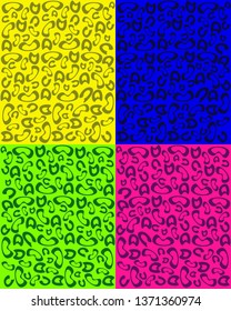 Leopard print on pink, green, blue, yellow backgrounds