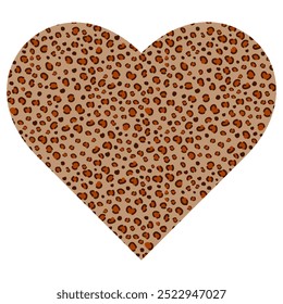Leopard print pattern heart. Valentines Day. Cheetah skin spots. Love symbol vector illustration isolated on white background.