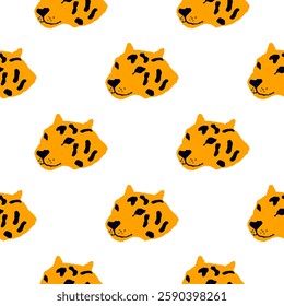 leopard print pattern repeated cheetah faces on white background animal fashion design, playful wildlife texture. For fabric , textile print, wrapping, cover, card