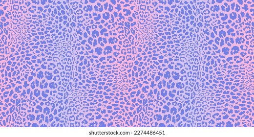 Leopard print pattern. Vector seamless background. Animal skin texture in retro 1990's - 2000's fashion style, trendy colors, purple, lilac, pink, holographic effect. Trendy pop art pattern design