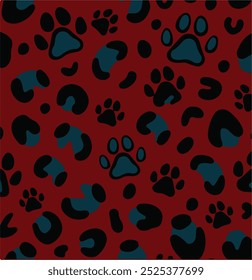 Leopardo imprimir com pata de cães e gatos. Padrão de pata de gato. Padrão sem emenda do vetor de leopardo da camuflagem no fundo rosa. Textura da pele de leopardo.