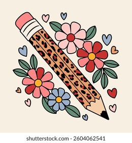 Leopard Print Pencil With Flowers	